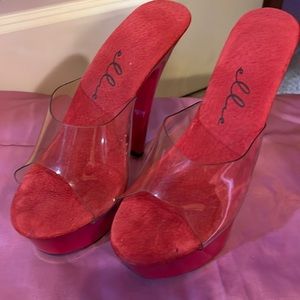 Red patent leather platform heels with clear top Brand New never worn